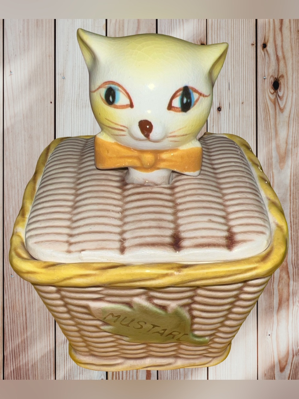 Vintage Tilso pixie cat head mustard jar